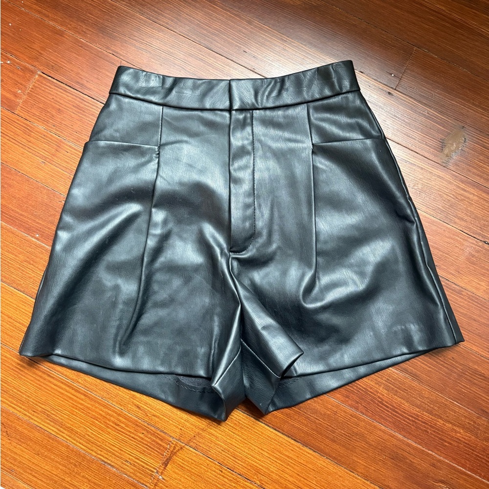 Zara Faux Leather High-Waisted Black Mini Shorts